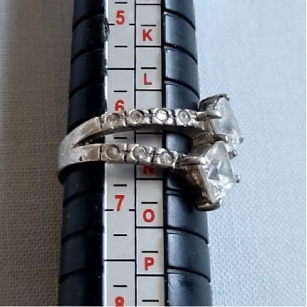 Vintage Sterling Silver Double Stone CZ Ring with CZ Studded Shank. Size 6.5.